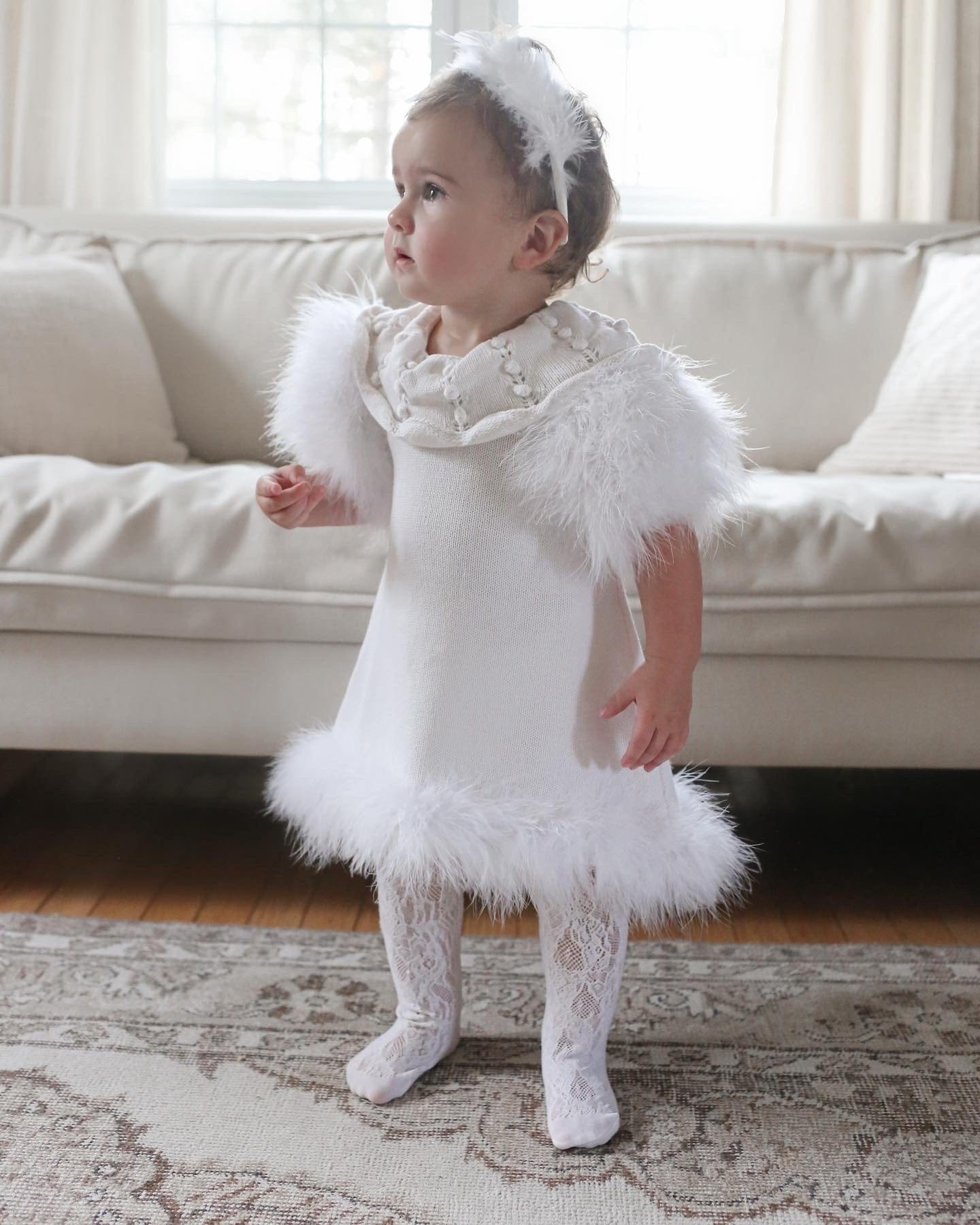 Ella Knit White Feather Dress - Petite Maison Kids