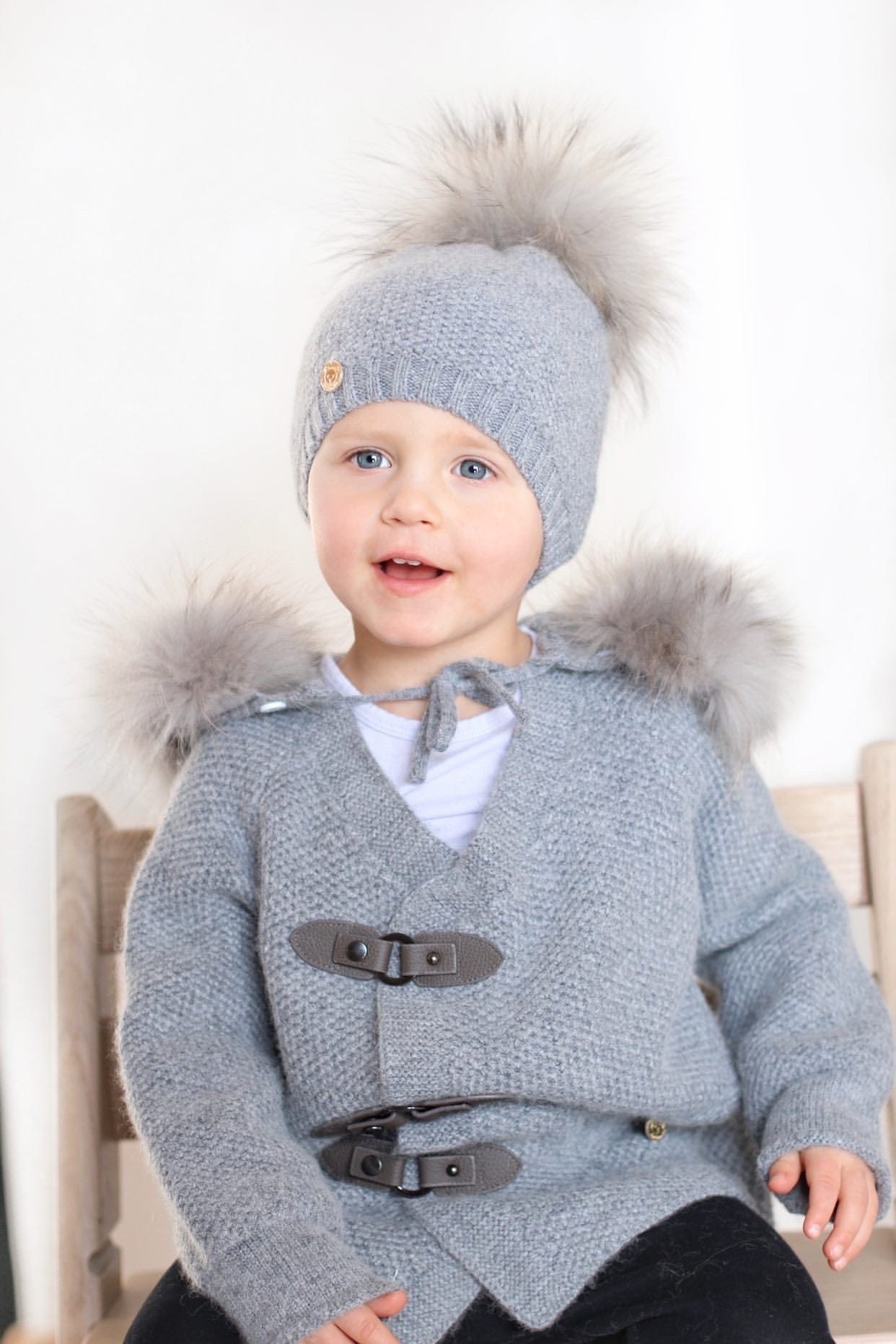 Cashmere Pram Coat with Grey Trim - Petit Maison Kids