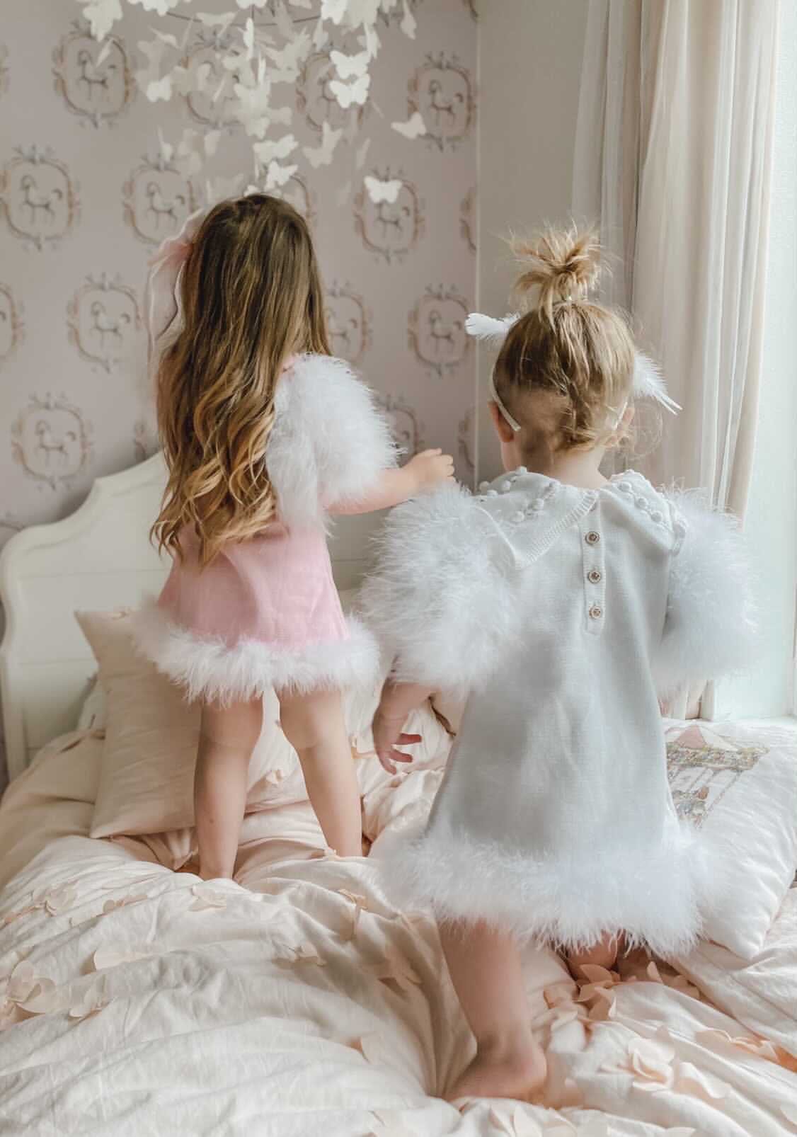 Ella Knit Pink Feather Dress - Petite Maison Kids