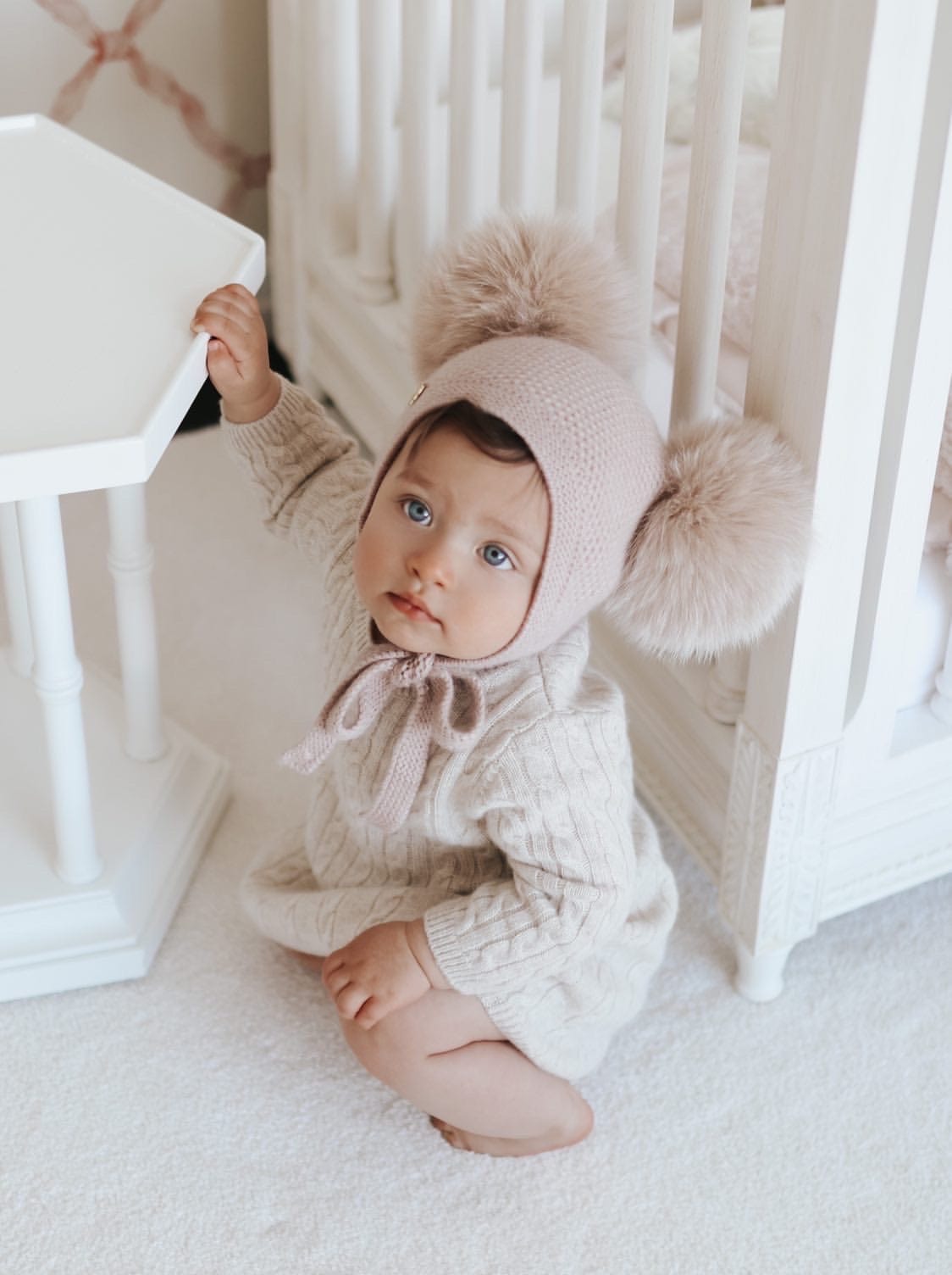 Dusty Pink Cashmere Double Pom Hat - Petit Maison Kids