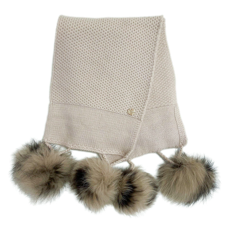 Honeycomb Beige Cashmere Fur Pom Scarf - Animal Print Fur Poms