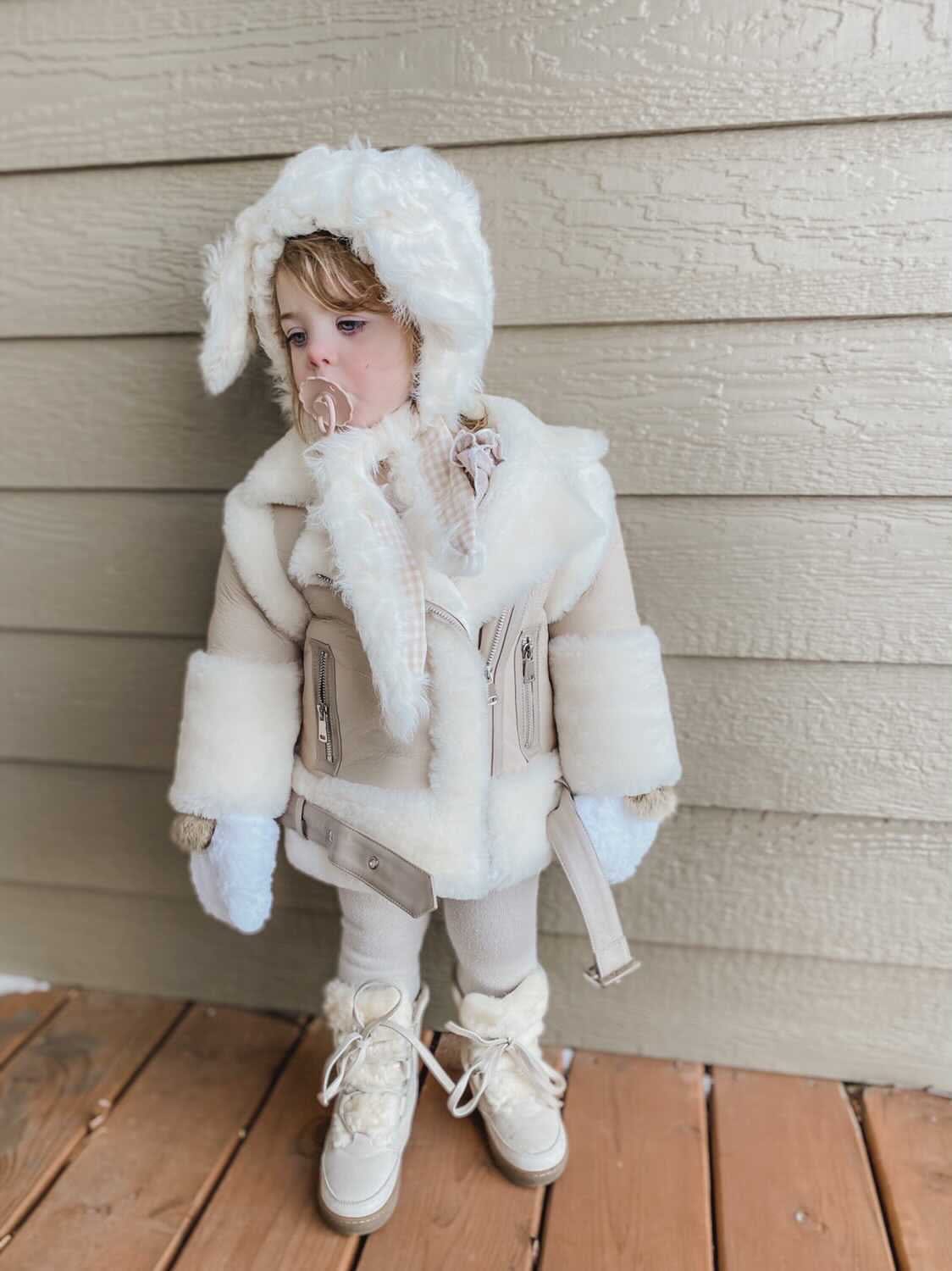 Beige Sheepskin Leather Jacket - Petite Maison Kids