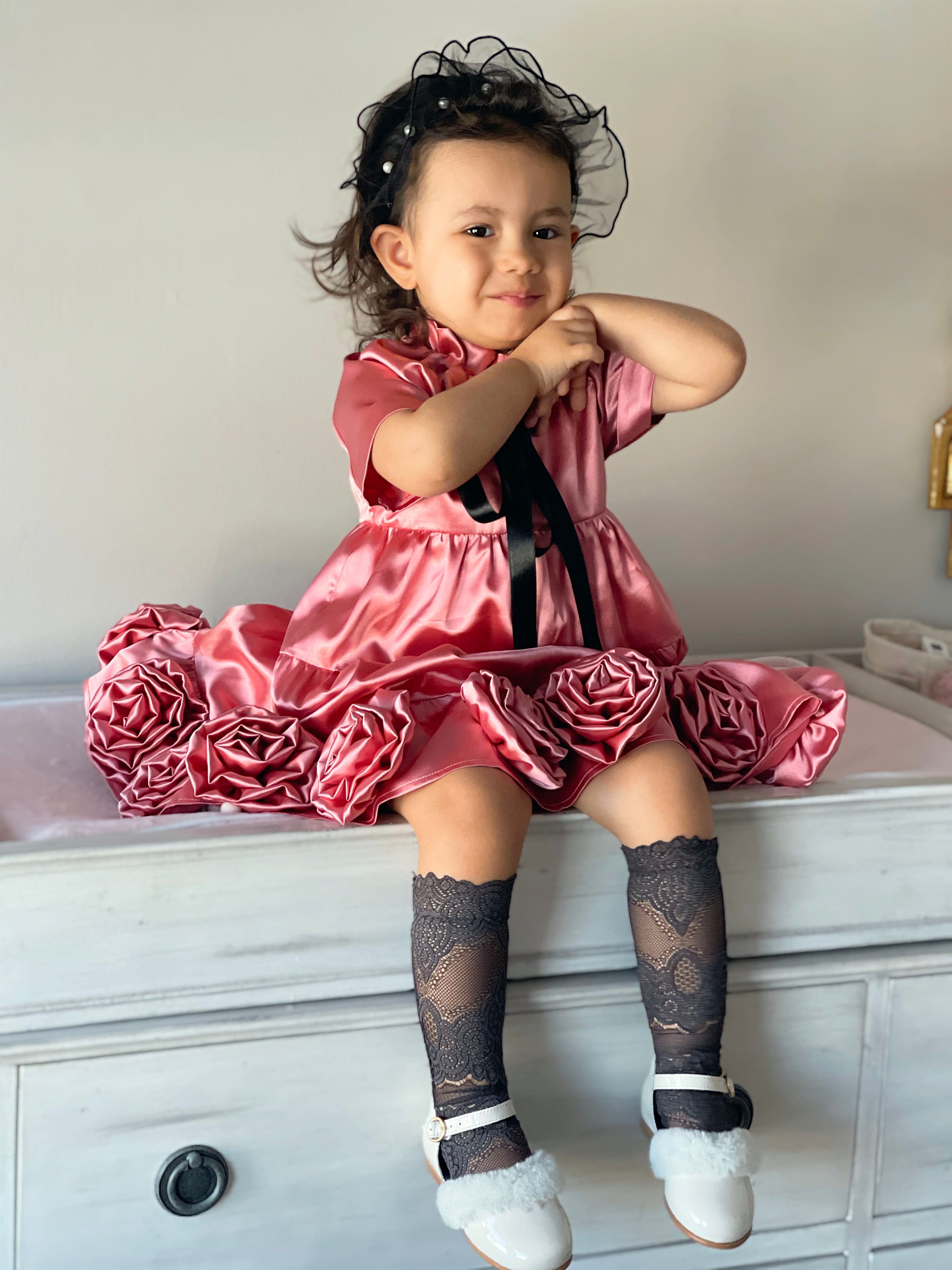 Satin Rose Dress - Petite Maison Kids