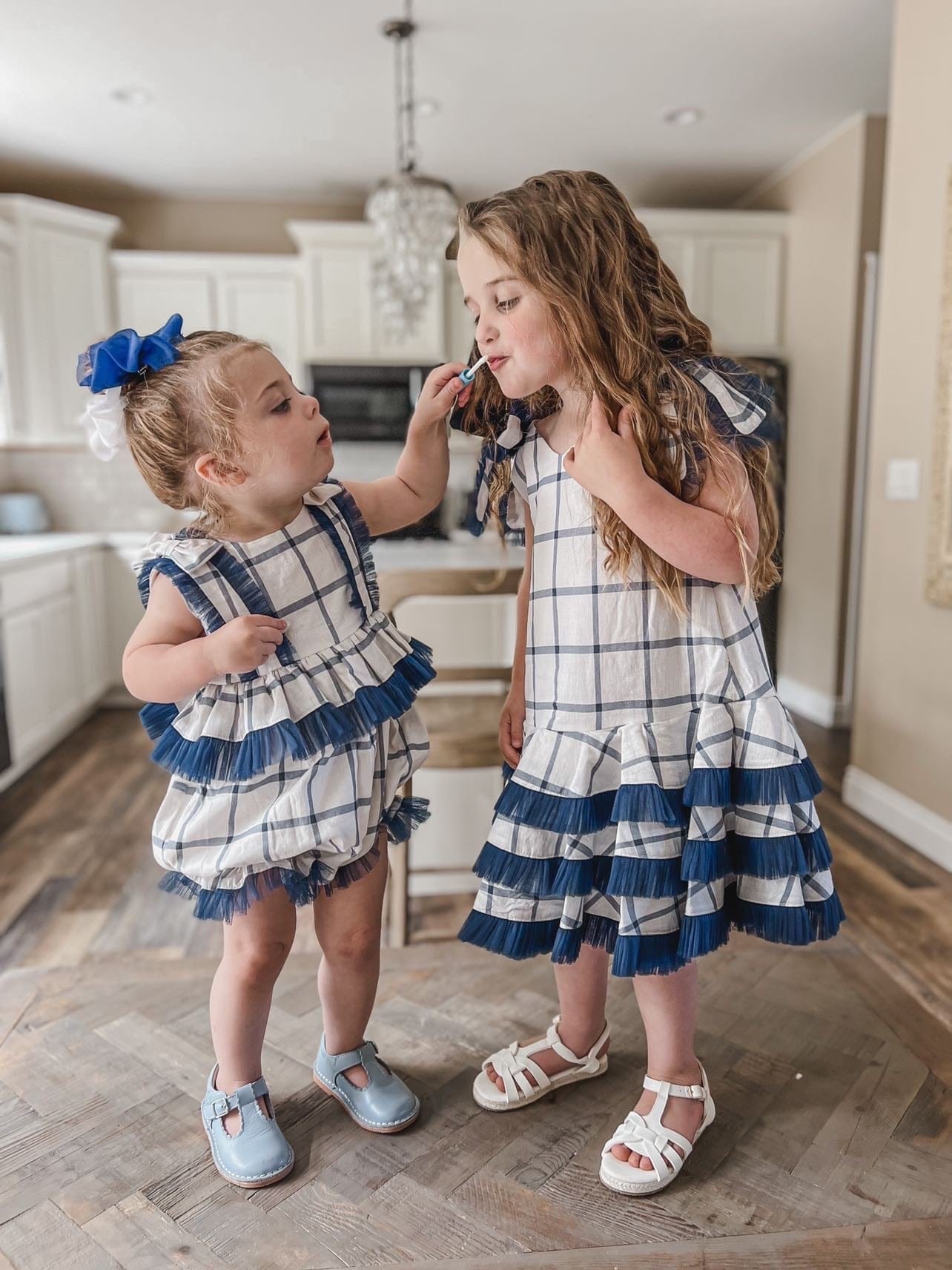 Checkered Linen Ruffle Romper - Petite Maison Kids