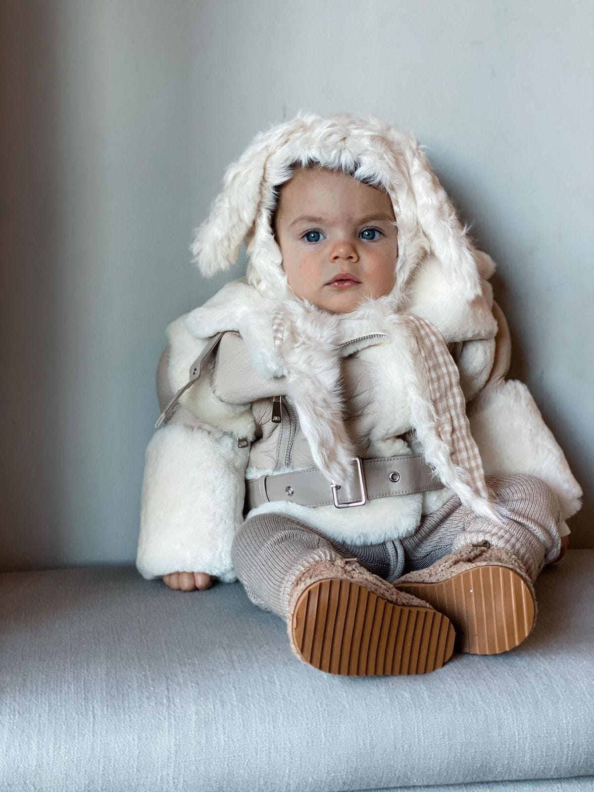 Beige Sheepskin Leather Jacket - Petite Maison Kids