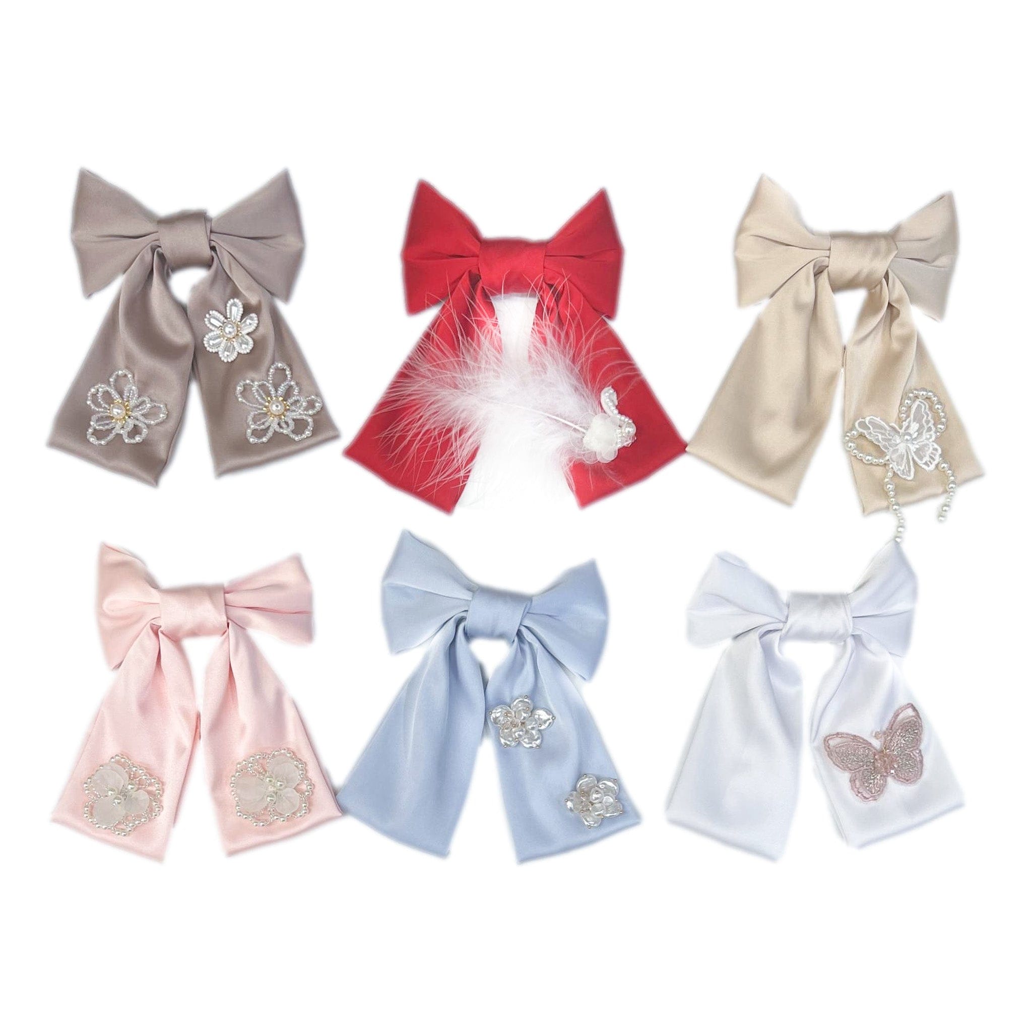 Anise Satin Embroidered Hair Bows - Petite Maison Kids