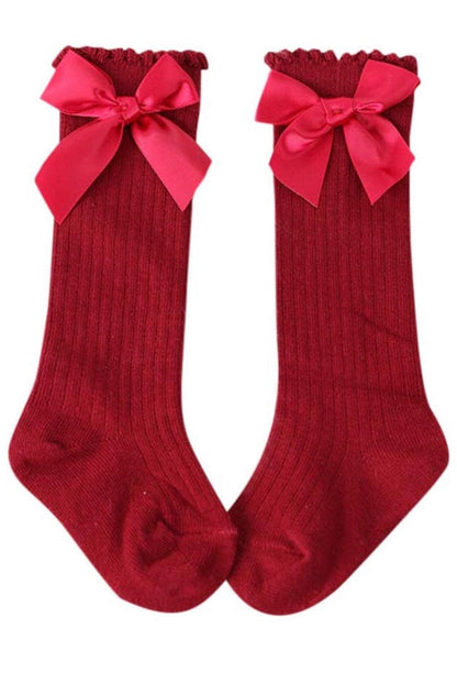 Ribbed Knee High Socks With Bows - Petit Maison Kids