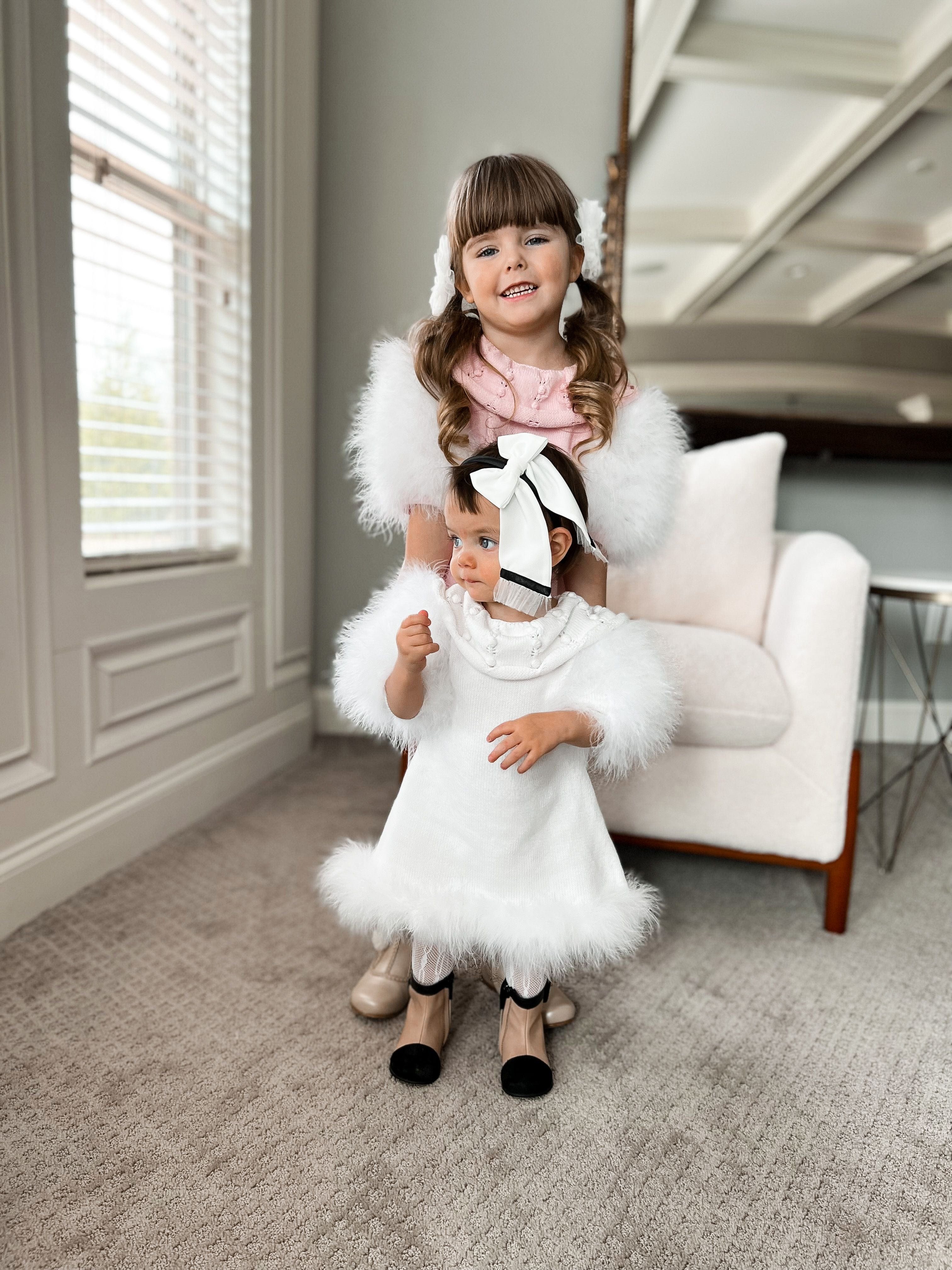 Ella Knit White Feather Dress - Petite Maison Kids