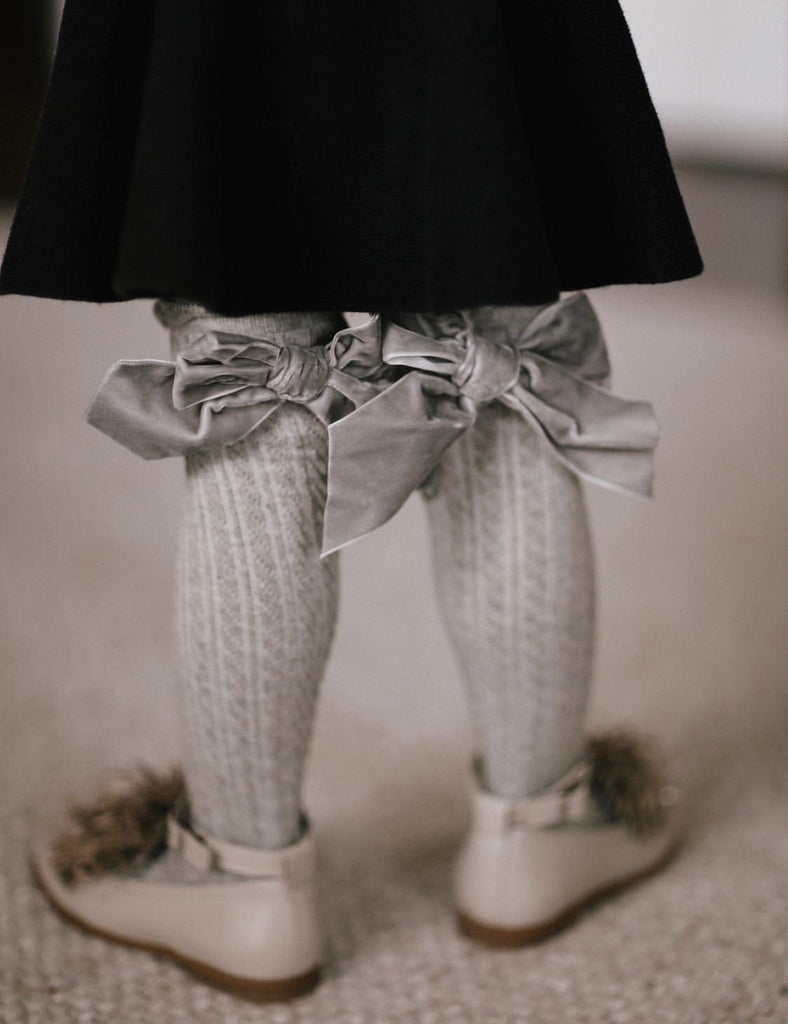 Grey Knee High Socks with Velvet Bows Petite Maison Kids