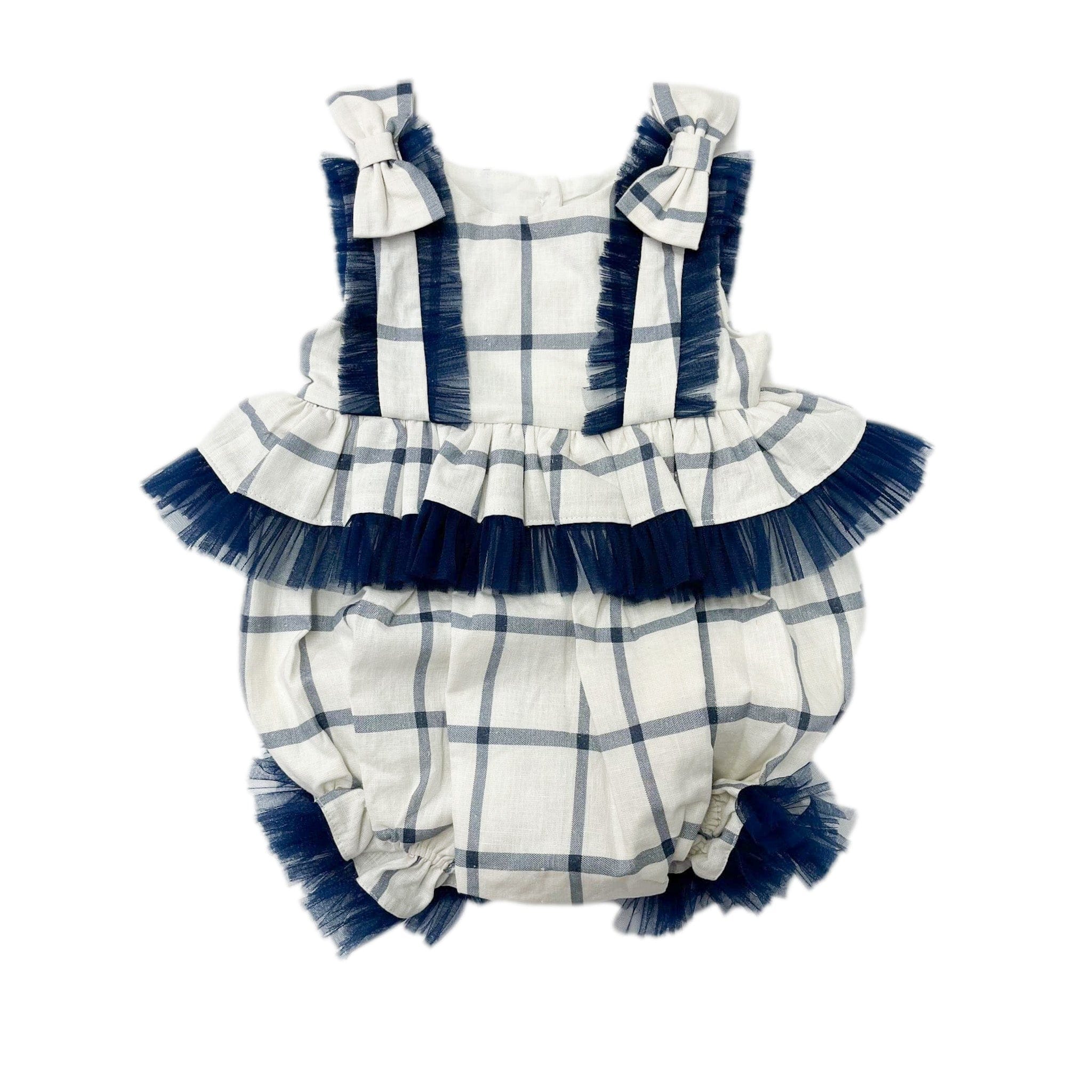 Checkered Linen Ruffle Romper - Petite Maison Kids