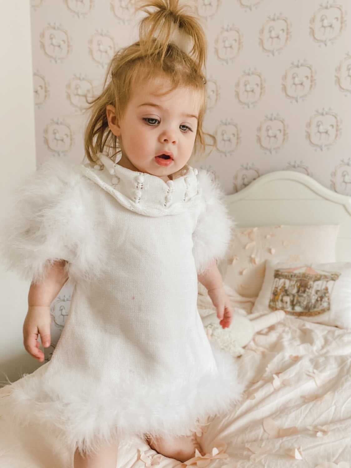 Ella Knit White Feather Dress - Petite Maison Kids