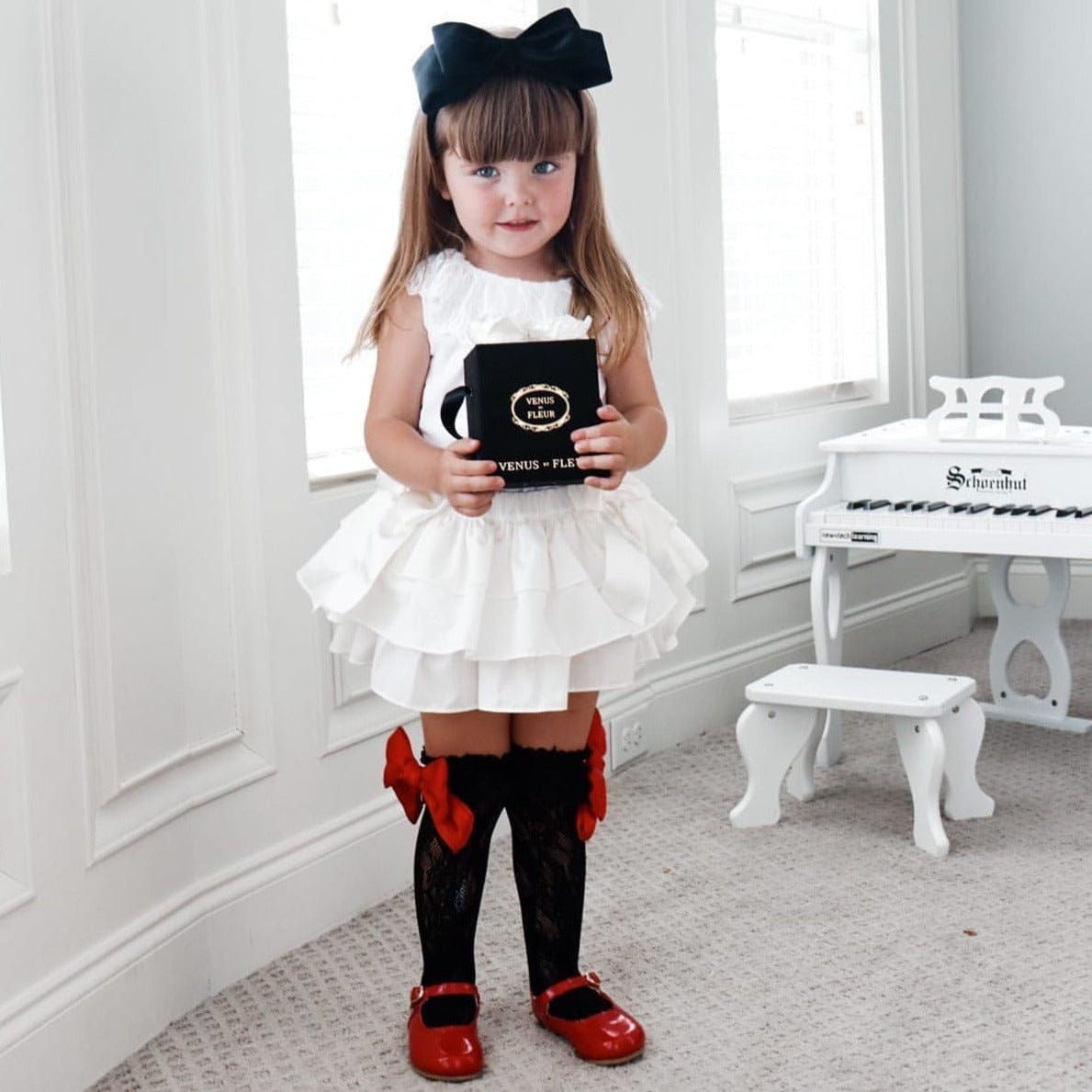 Lola Black Lace Socks with Satin Bows - Petite Maison Kids