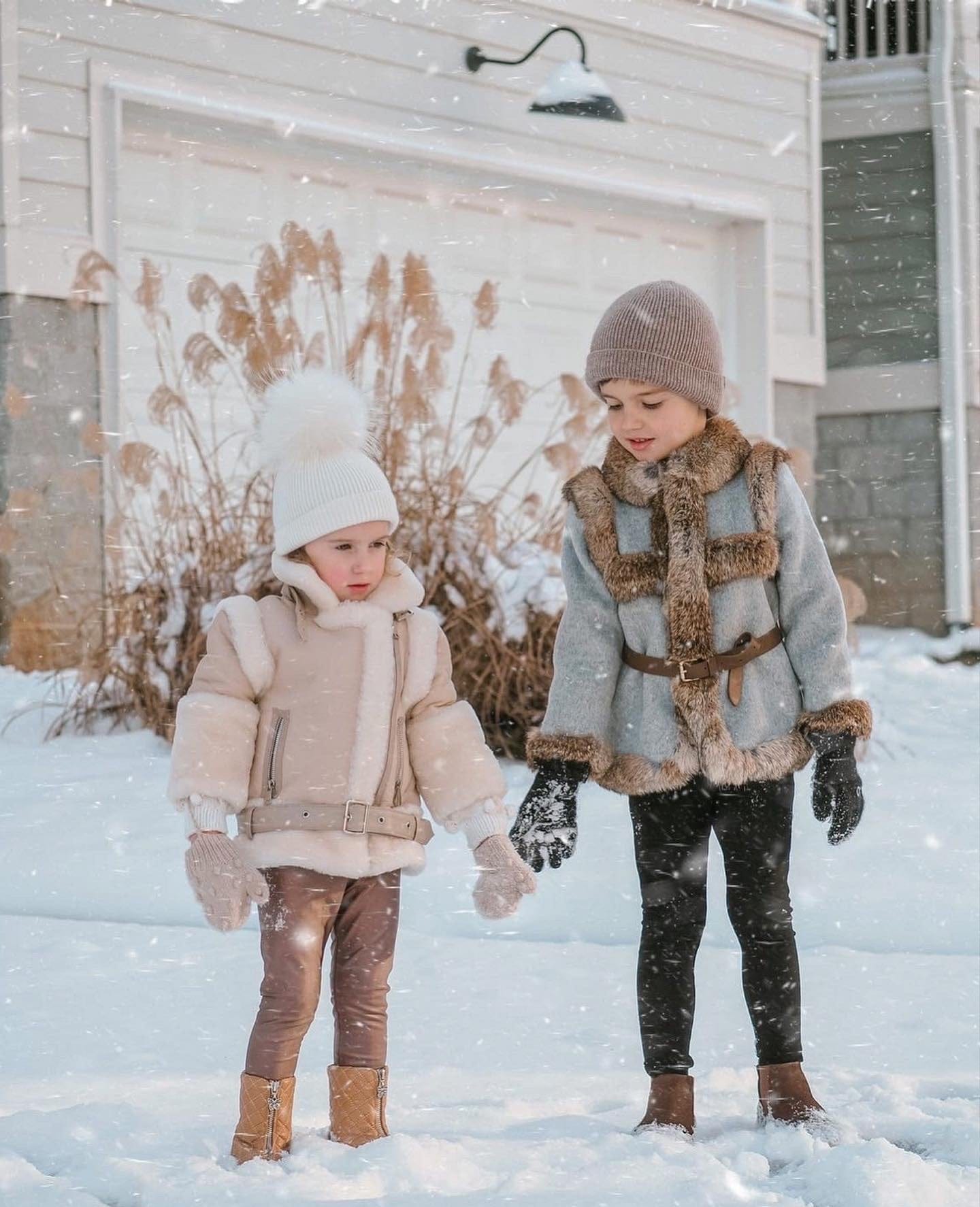 Beige Sheepskin Leather Jacket - Petite Maison Kids