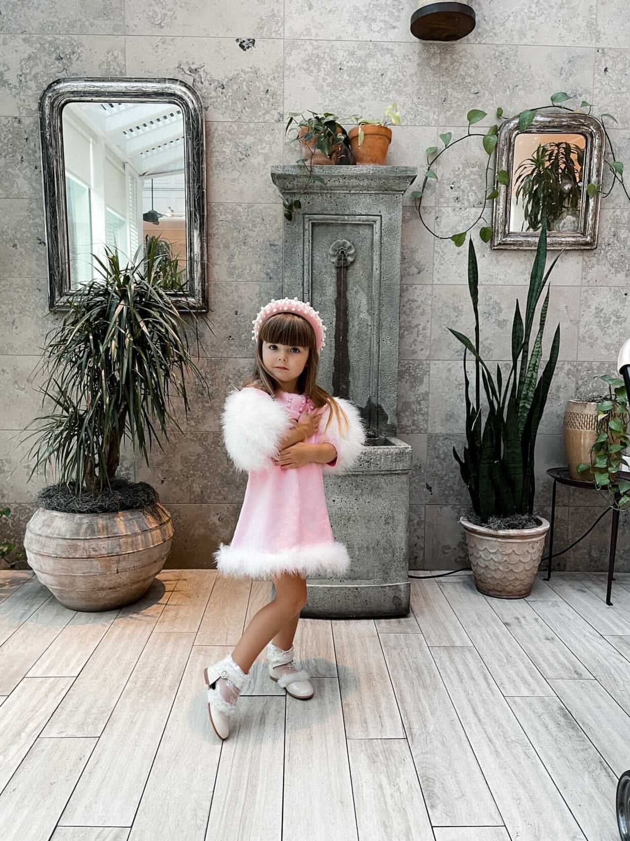 Ella Knit Pink Feather Dress - Petite Maison Kids