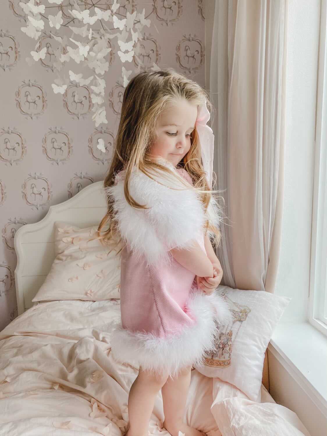 Ella Knit Pink Feather Dress - Petite Maison Kids