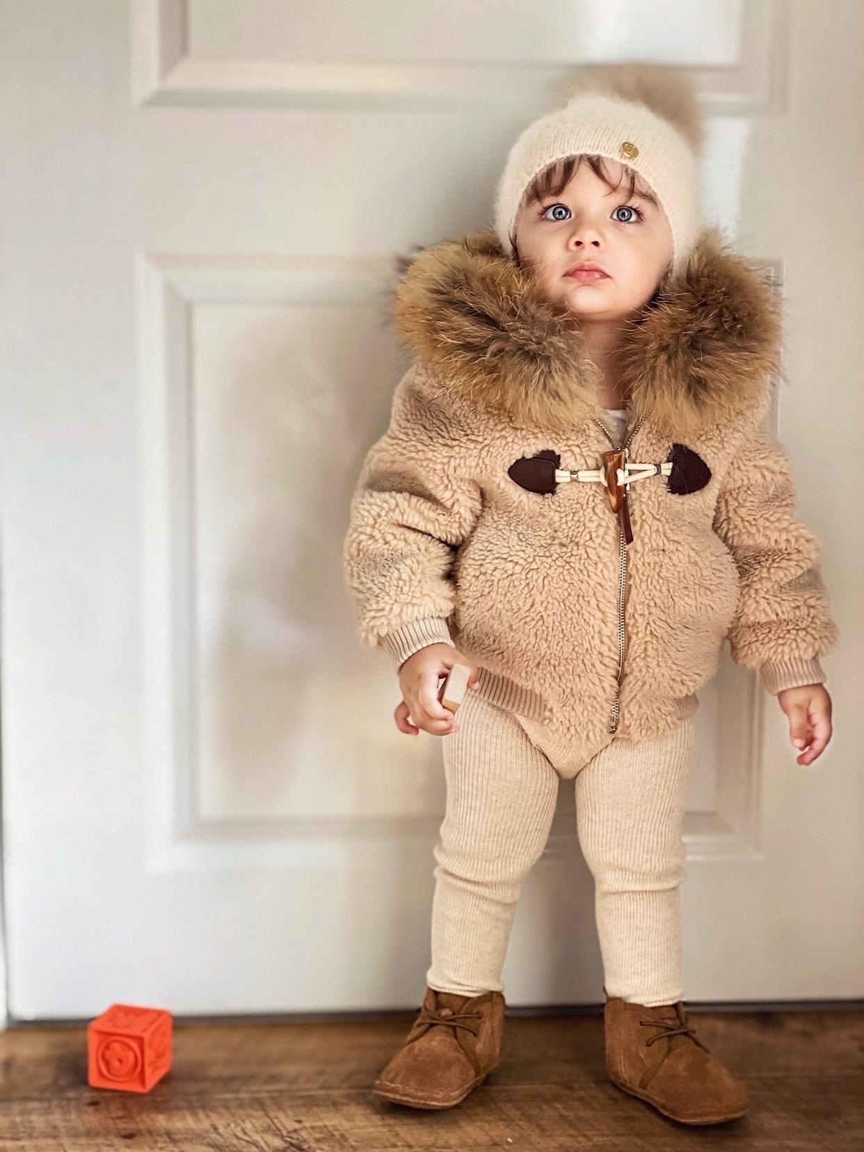 Shearling Camel Bomber Coat - Petite Maison Kids