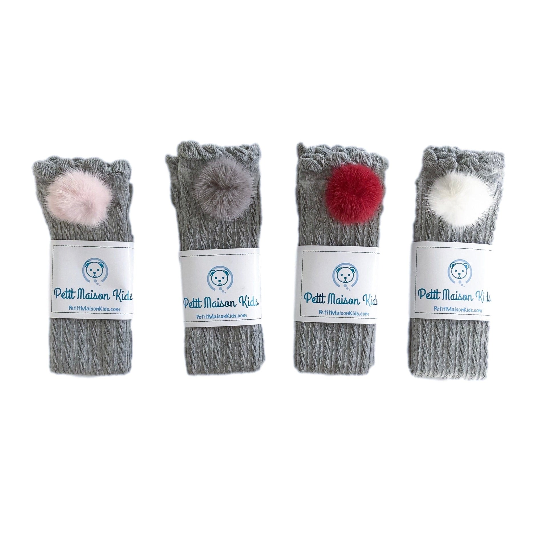 Grey Knee High Socks with Poms - Petit Maison Kids