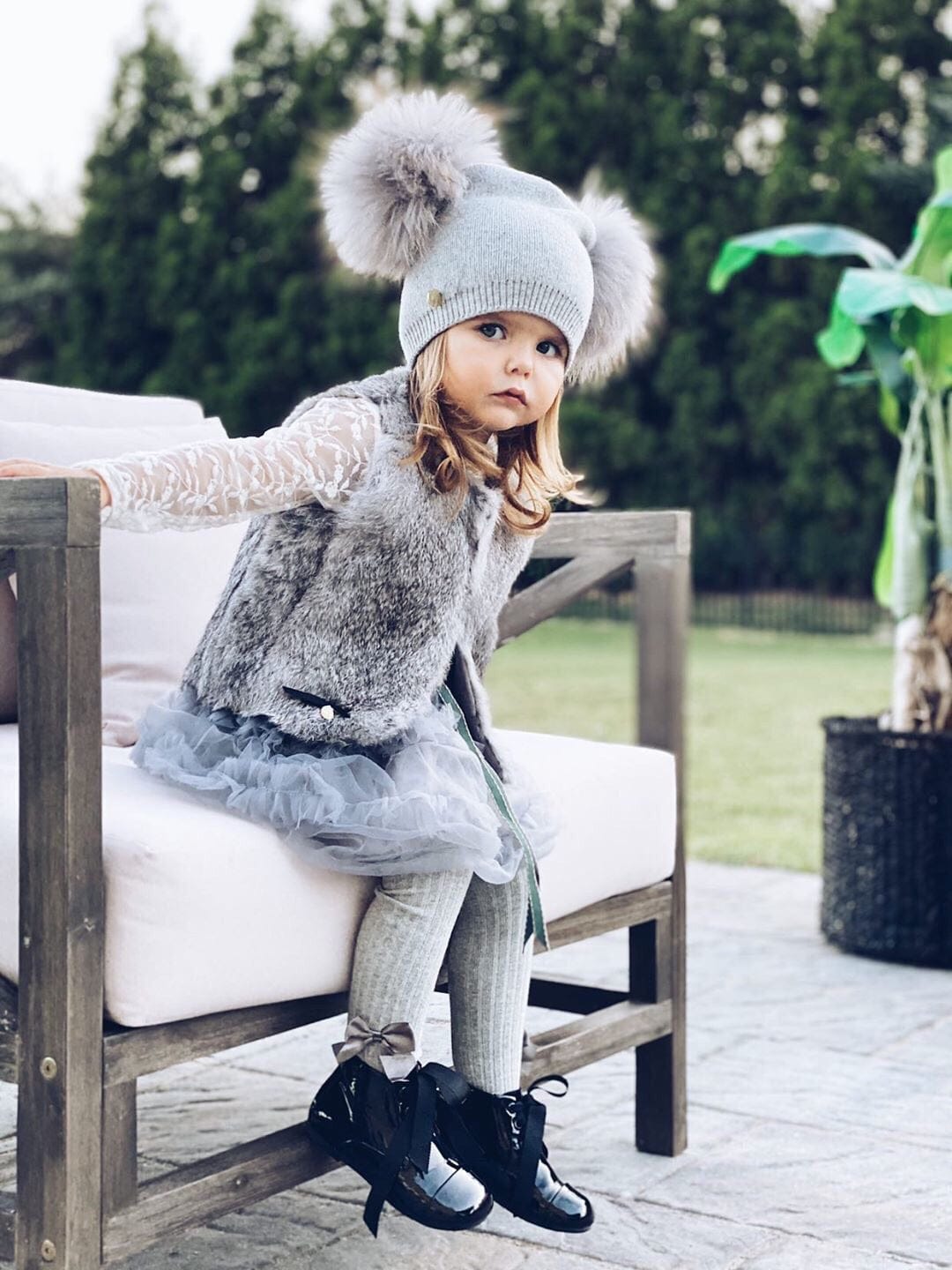 Angora Wool Double Pom Hat - Petit Maison Kids